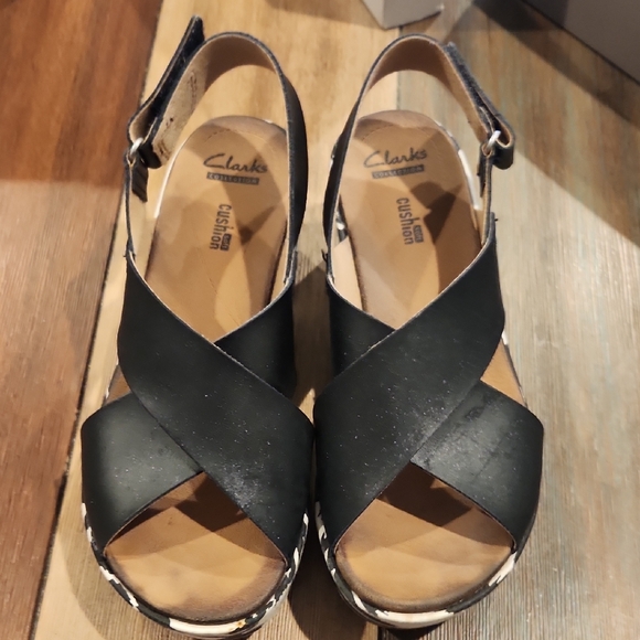 Clarks Shoes - Clarks Black Crossover Sandals with Ankle Strap